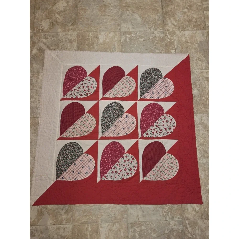 Vintage Harlequin Hearts Quilted Wall Hanging